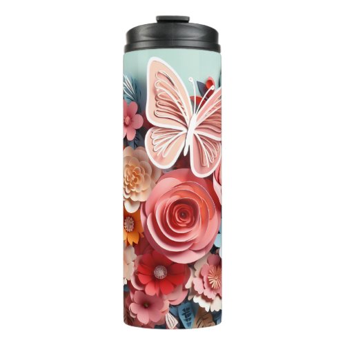 Floral  Butterfly _ Blue _ Slim Thermal Tumbler