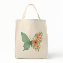Floral Butterfly Botanical Tote Bag
