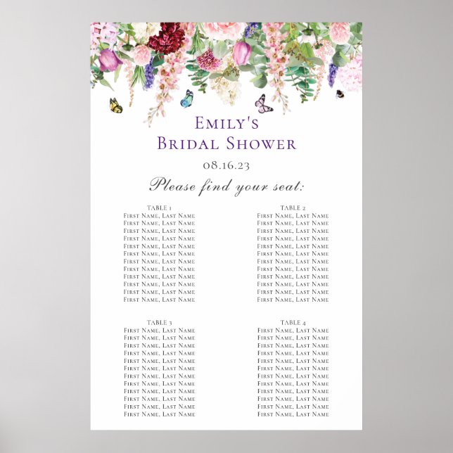 Floral & Butterfly Bridal Shower Seating Chart (Front)