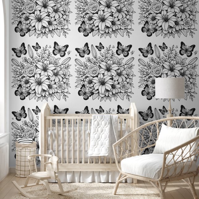 Floral Butterfly Coloring  Wallpaper (Kids)