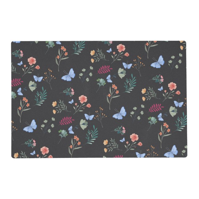 Floral & Butterfly– Elegant Botanical Dining Décor Placemat (Front)