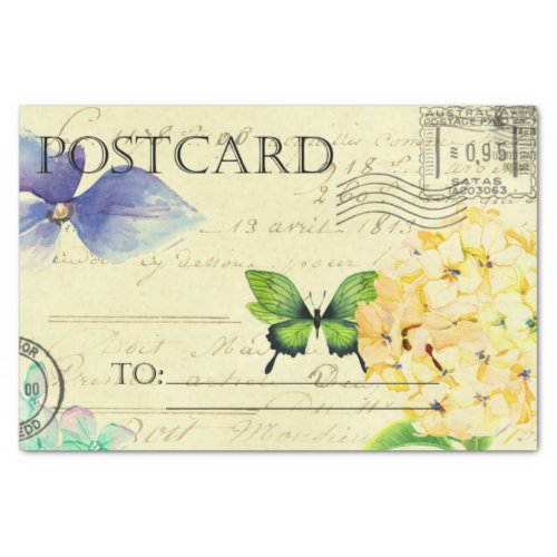 Floral Butterfly Ephemeral Postcard Decoupage Tissue Paper