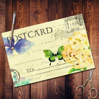 Floral Butterfly Ephemeral Postcard Decoupage tissue paper