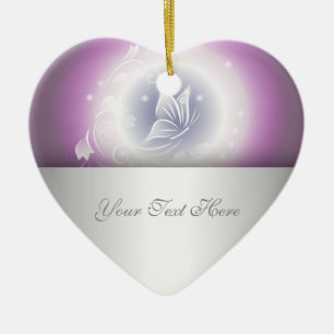 Floral Butterfly Fantasy Purple Ceramic Ornament