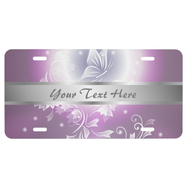 Floral Butterfly Fantasy Purple License Plate (Front)