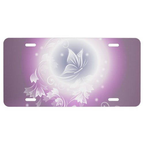 Floral Butterfly Fantasy Purple License Plate