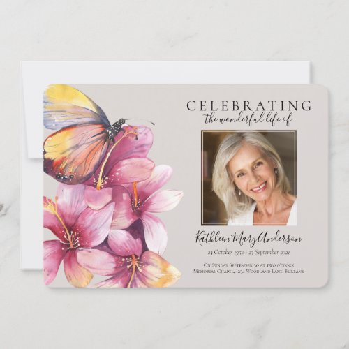 Floral Butterfly Funeral Invitation