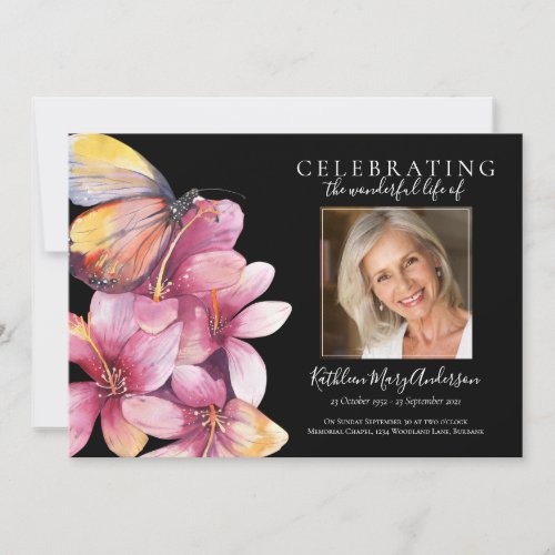 Floral Butterfly Funeral Invitation