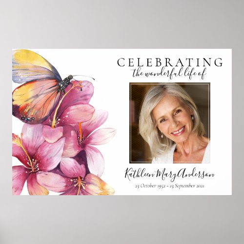 Floral Butterfly Funeral Poster