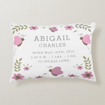 Floral Butterfly Garden Birth Stats Nursery Pillow by OS_Designs at Zazzle