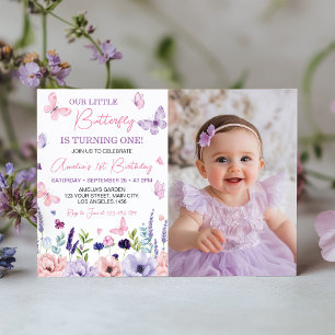 Floral Butterfly Garden Birthday Photo Invitation