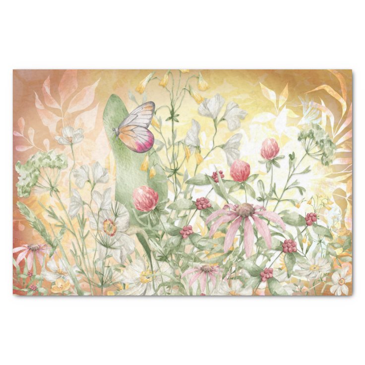 Floral Butterfly Garden Decoupage Tissue Paper | Zazzle