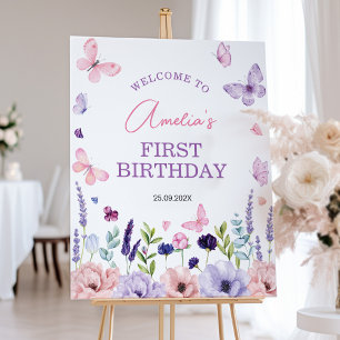 Floral Butterfly Garden Girl Birthday Welcome Sign