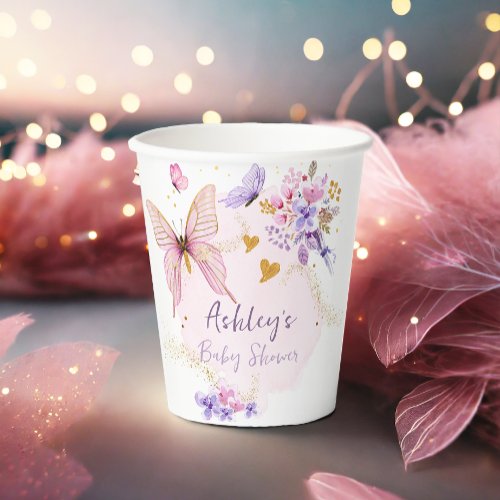 Floral Butterfly Garden Pink Purple Girl Shower Paper Cups
