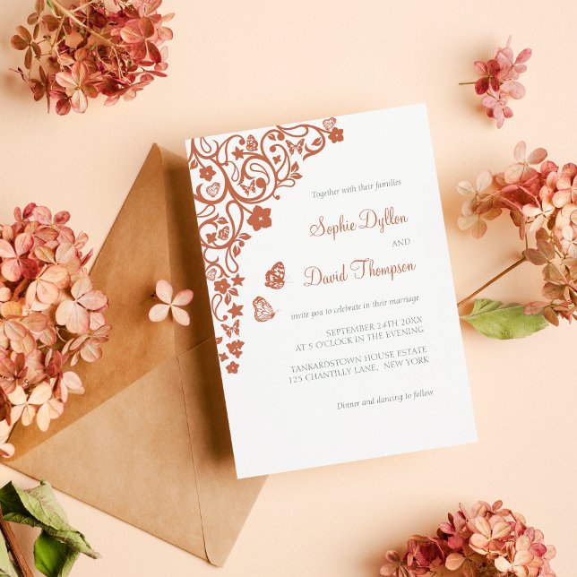 Floral Butterfly Garden Terracotta Boho Wedding Invitation (Creator Uploaded)