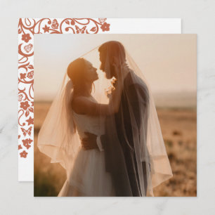 Floral Butterfly Garden Terracotta Square Photo Thank You Card