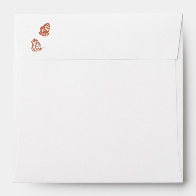 Floral Butterfly Garden Terracotta Square Wedding Envelope (Back (Top Flap))