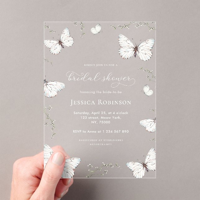 Floral Butterfly Garden Transparent Bridal Shower Acrylic Invitations (Insitu (Handheld))