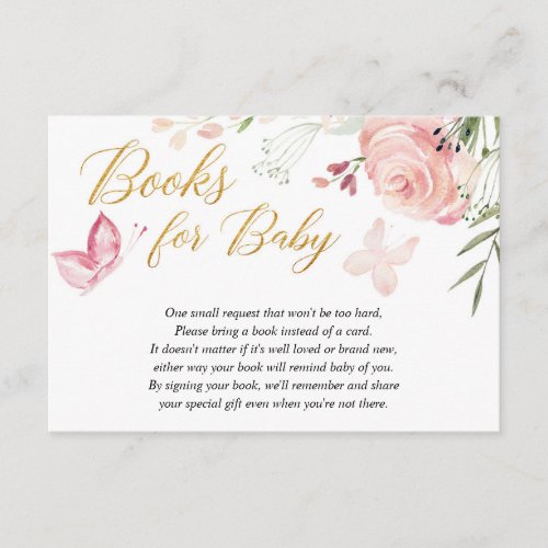 Floral Butterfly girl baby shower book request Enclosure Card