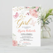 Floral butterfly girl baby shower invitation (Standing Front)