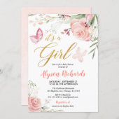 Floral butterfly girl baby shower invitation (Front/Back)