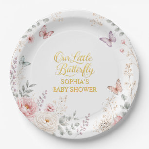 Floral Butterfly Girl Baby Shower Paper Plates