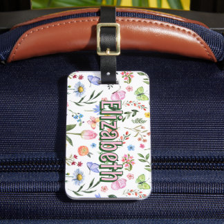 Floral Butterfly Girl Personalized School Bag Tag