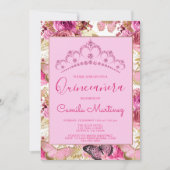 Floral Butterfly Girly Pattern Quinceanera Party Invitation (Front)