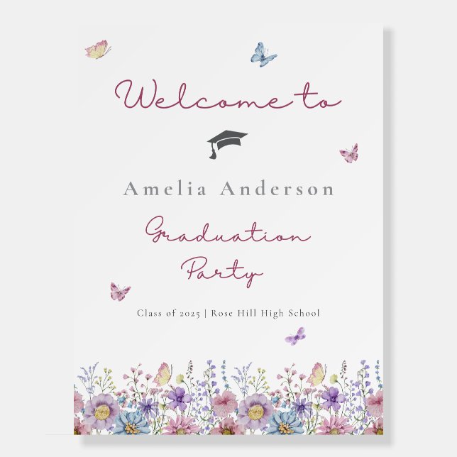 Floral Butterfly Graduation Party Welcome Sign (Front)