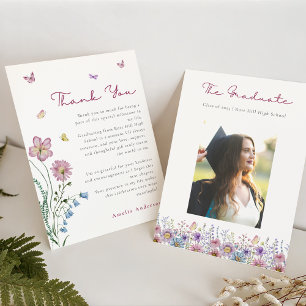 Floral Butterfly Graduation Photo Thank You Card