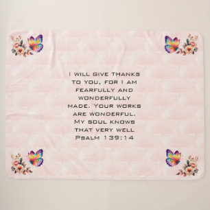 Floral Butterfly Gratitude Bible Verse Sherpa Blanket