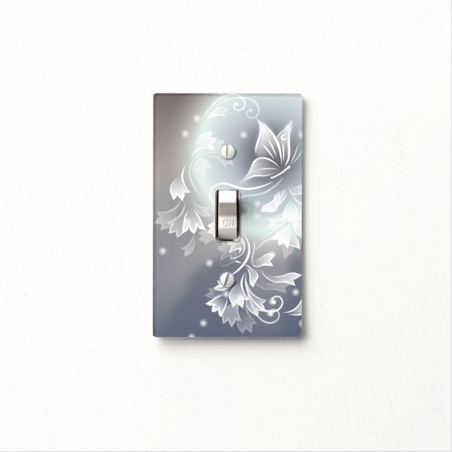 Floral Butterfly Gray Blue Animal Fantasy Light Switch Cover (In Situ)
