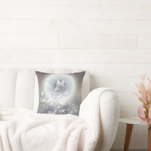 Floral Butterfly Gray Blue Animal Fantasy Throw Pillow