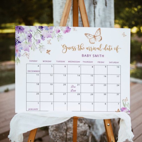 Floral butterfly Guess the due Date calendar Poster