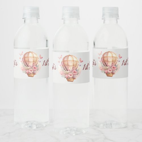 Floral Butterfly Hot Air Balloon Birthday Water Bottle Label