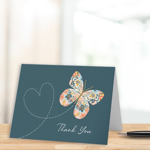 Floral Butterfly in Flight w Heart Note Card