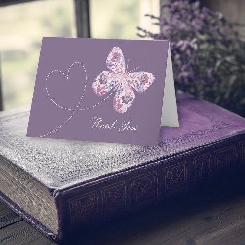 Floral Butterfly in Flight w Heart Note Card