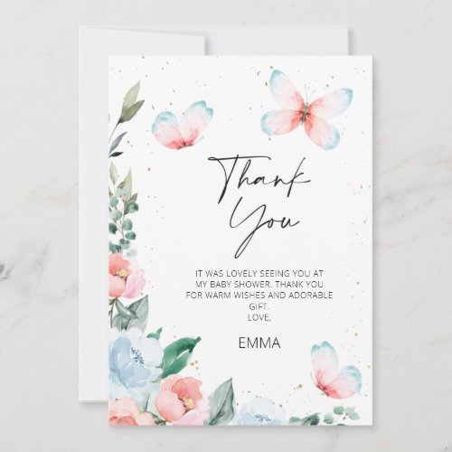 Floral Butterfly Kisses Baby Shower Thank You Card