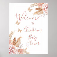 Floral Butterfly Kisses Baby Shower Welcome Sign