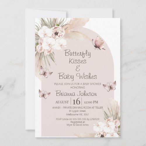 Floral Butterfly Kisses Baby Wishes Baby Shower Invitation