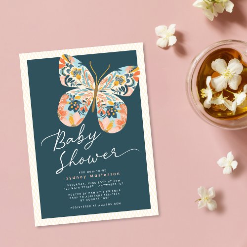 Floral Butterfly Modern Baby Shower Invitation