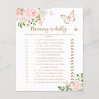 Floral butterfly mommy or daddy baby shower game