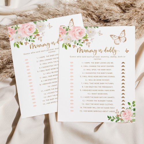 Floral butterfly mommy or daddy baby shower game