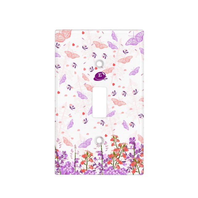 Floral Butterfly Monogram Light Switch Cover (Front)