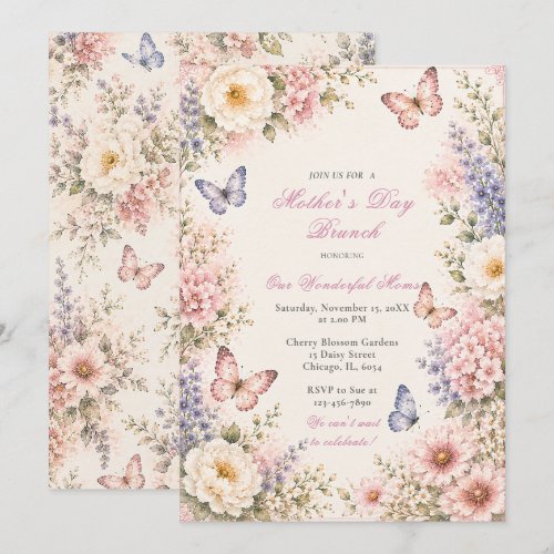 Floral Butterfly Mothers Day Brunch Invitation