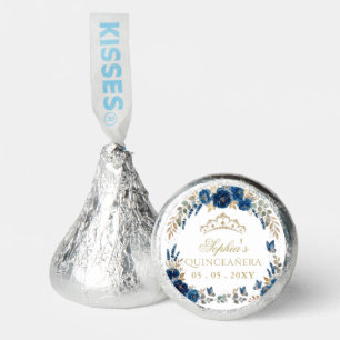 Floral Butterfly Navy Gold Tiara Quinceañera Hershey®'s Kisses®