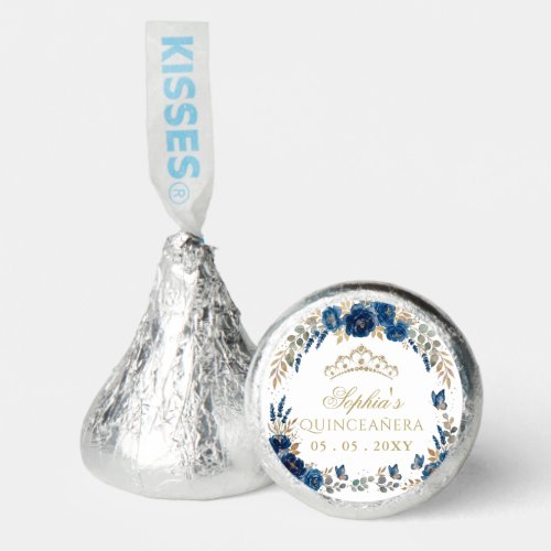 Floral Butterfly Navy Gold Tiara Quinceañera Hershey®'s Kisses®