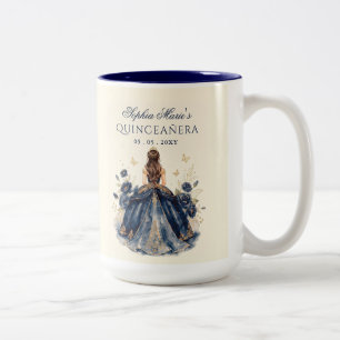 Floral Butterfly Navy Gold Tiara Quinceañera Two-Tone Coffee Mug