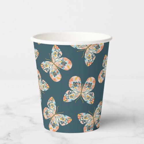 Floral Butterfly Pattern Baby Shower Paper Cups