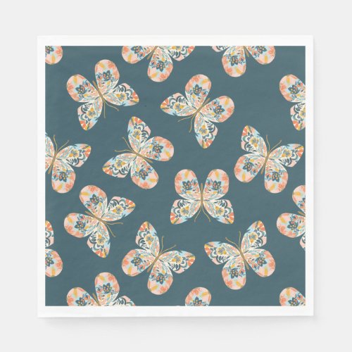 Floral Butterfly Patterned Baby Shower Napkins